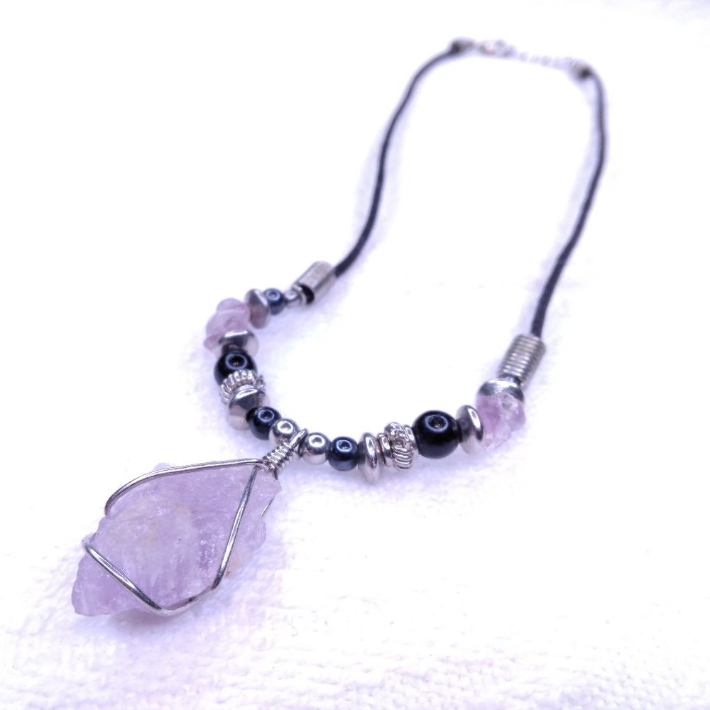 Raw Amethyst Healing Stone Pendant Necklace